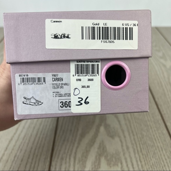 Furla Carmen Leather Vitello Sparkling Sandals 36 Gold & Cognac $365 Italy - Picture 10 of 10